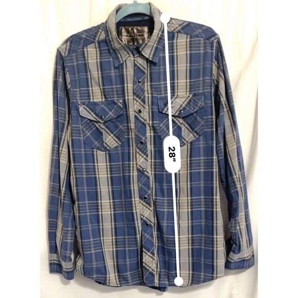 Realtree Shirt Plaid Blue Yellow White Snap Button Western Men’s Medium - Picture 7 of 7